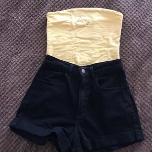 High Waisted Black Denim Shorts